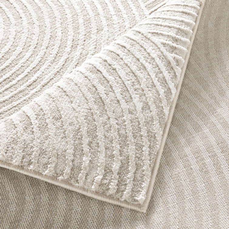 Ivory and Greige Polyester Rectangular Area Rug with High-Low Texture