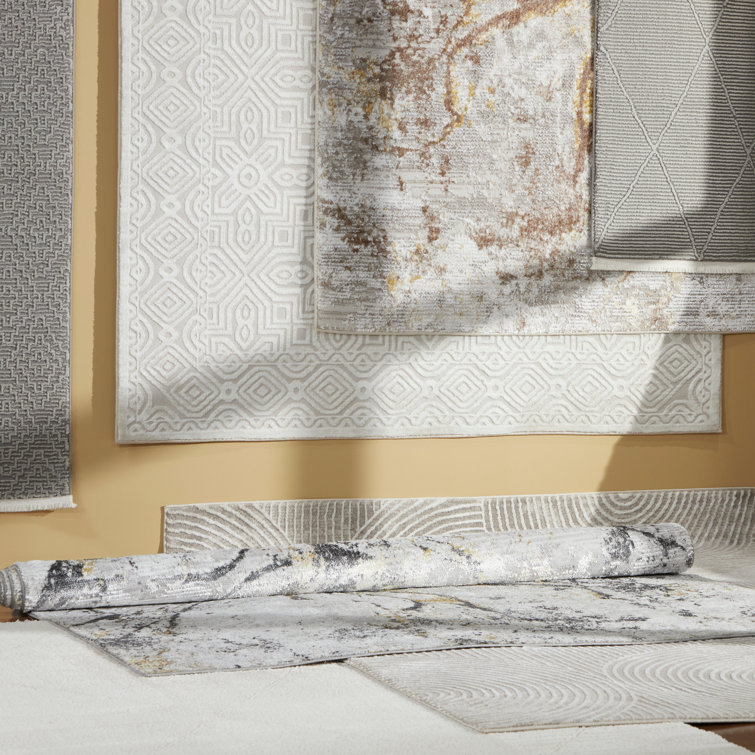 Ivory and Greige Polyester Rectangular Area Rug with High-Low Texture