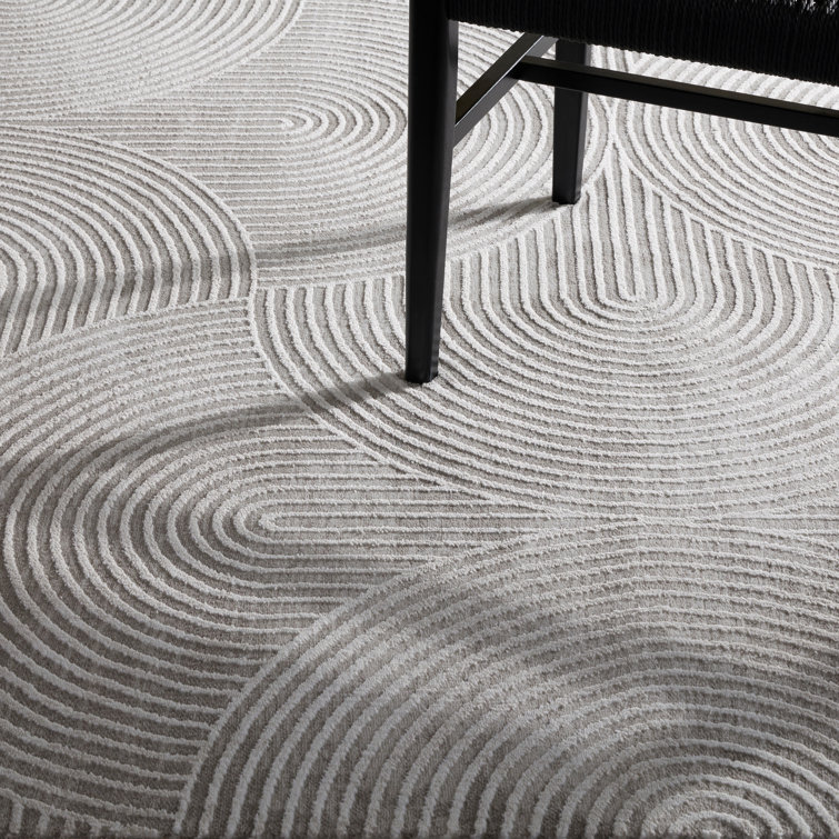 Ivory and Greige Polyester Rectangular Area Rug with High-Low Texture