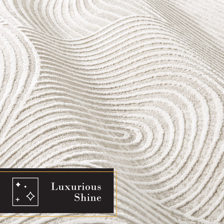 Ivory and Greige Polyester Rectangular Area Rug with High-Low Texture