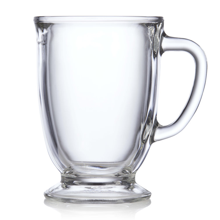 Libbey Kona Clear Glass Coffee Mugs, 16-ounce, Set of 6