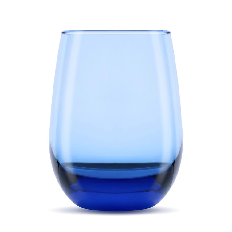 Classic Blue Stemless Wine Glass Set, Genuine Colored Glass, 6-Piece
