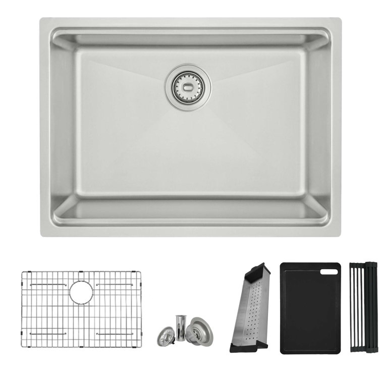 Stylish 27" Stainless Steel Single-Bowl Drop-In Workstation Sink