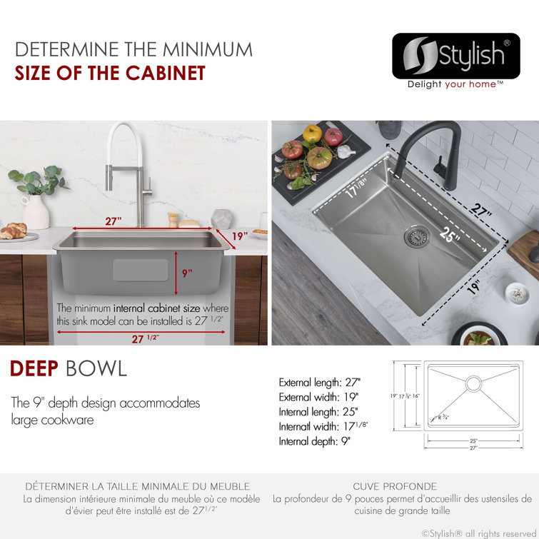 Stylish 27" Stainless Steel Single-Bowl Drop-In Workstation Sink
