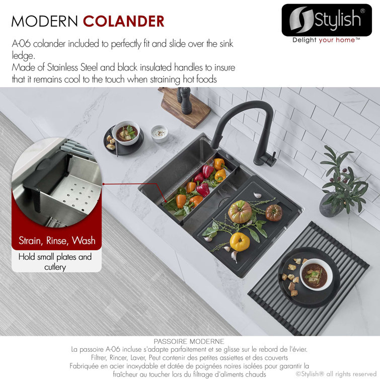 Stylish 27" Stainless Steel Single-Bowl Drop-In Workstation Sink