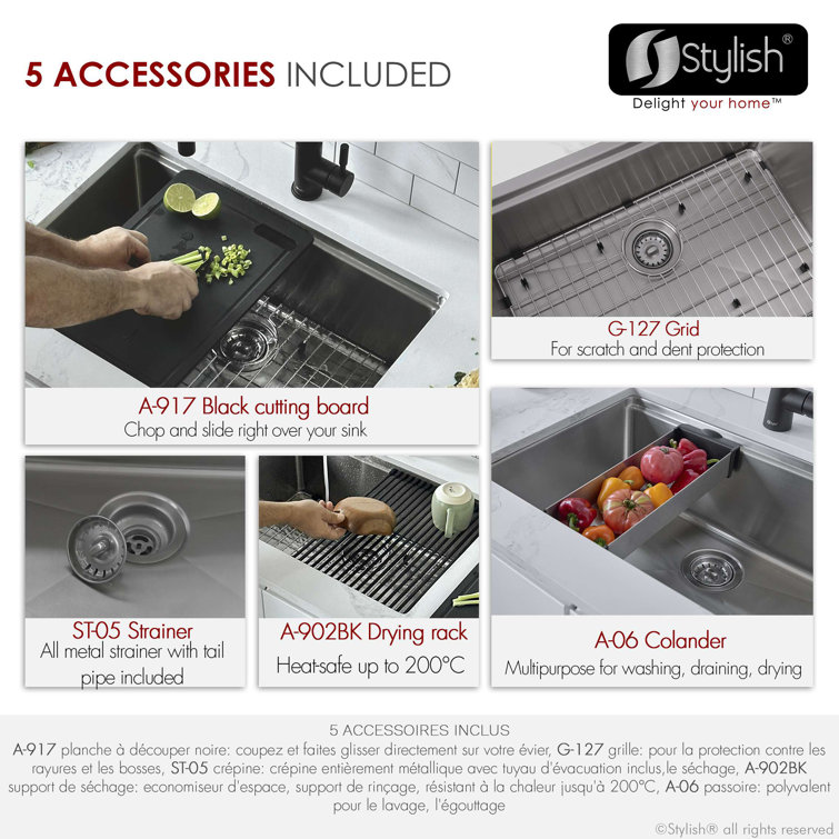 Stylish 27" Stainless Steel Single-Bowl Drop-In Workstation Sink