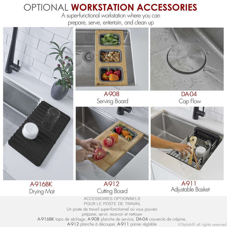 Stylish 27" Stainless Steel Single-Bowl Drop-In Workstation Sink