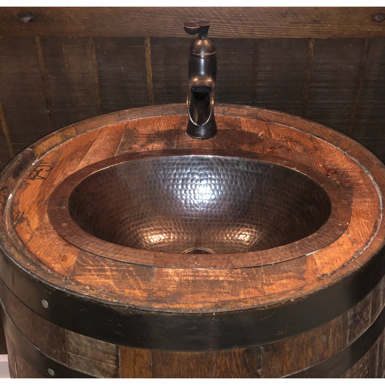 16" Hand-Hammered Oval Copper Dual Mount Bathroom Sink