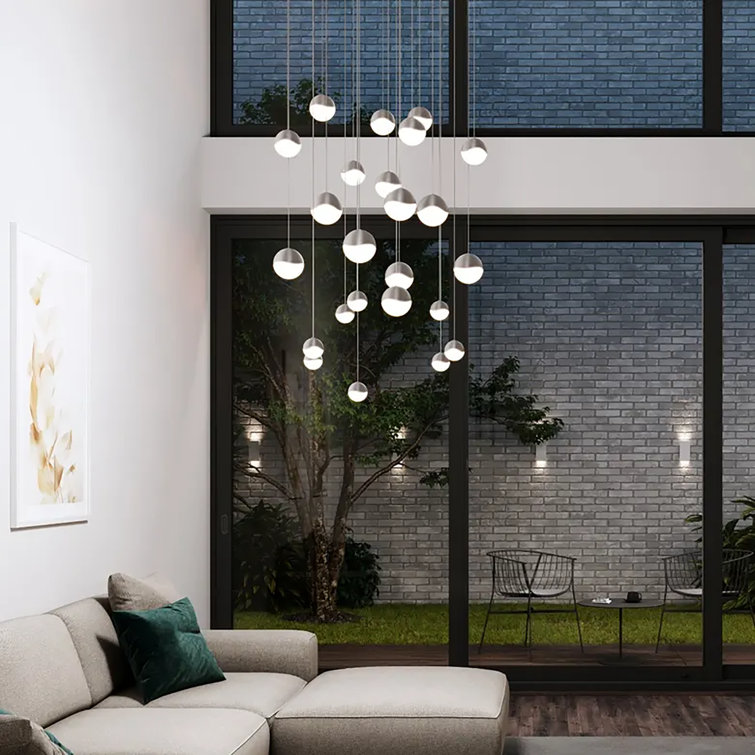Satin Nickel 27" LED Globe Pendant with Crystal Facets