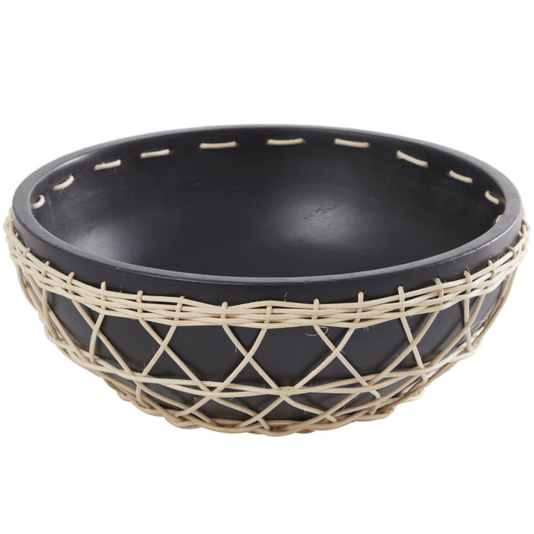 Neyla Black and Natural Handmade Mango Wood Decorative Bowl