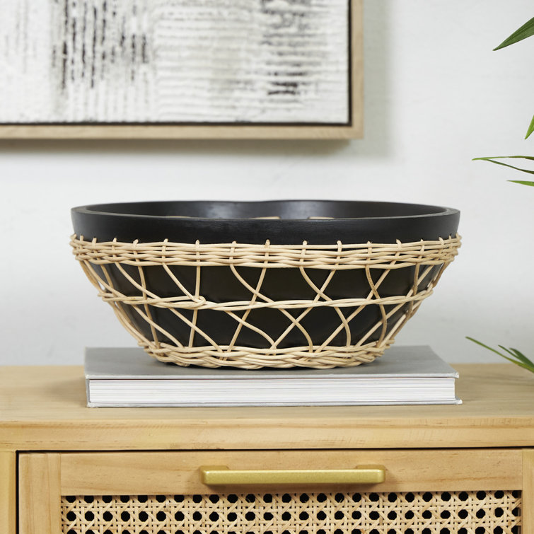 Neyla Black and Natural Handmade Mango Wood Decorative Bowl