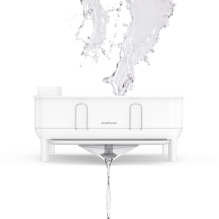 Compact White Steel Dish Drying Rack with Swivel Spout