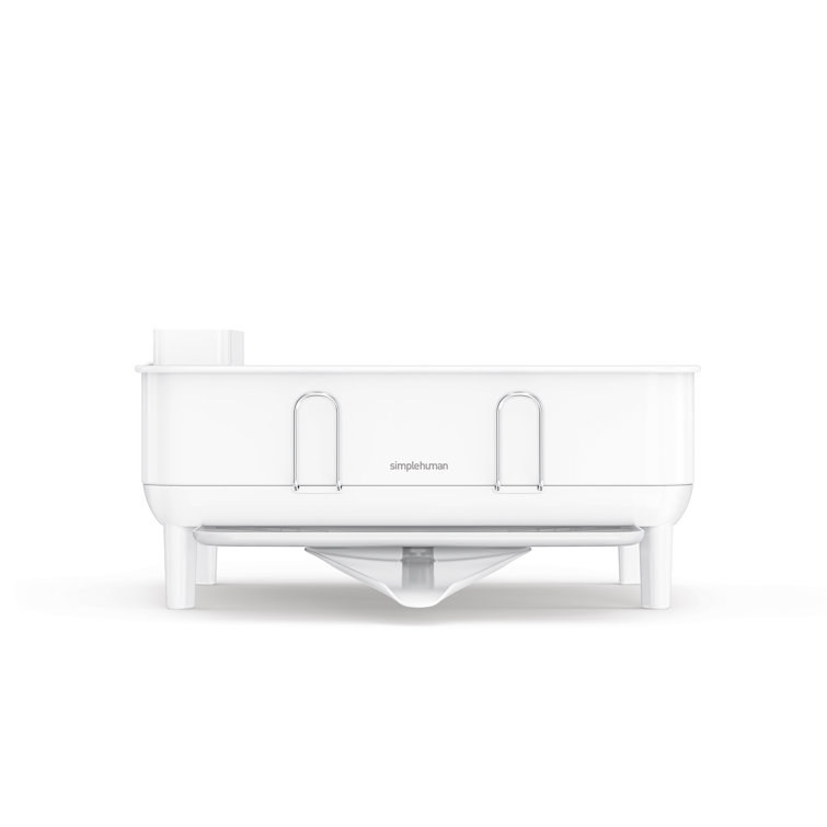Compact White Steel Dish Drying Rack with Swivel Spout