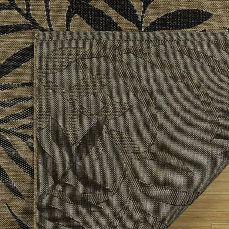 Chestnut Black Botanical Leaf Flatweave Synthetic Area Rug, 6' x 9'