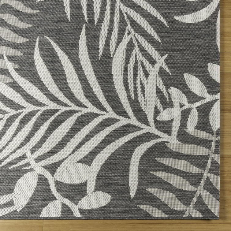 120" x 94" Gray and White Botanical Indoor/Outdoor Rug