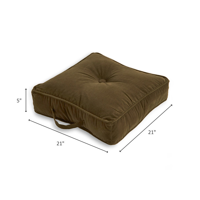 Brown Corduroy Button-Tufted 20" Square Floor Pillow