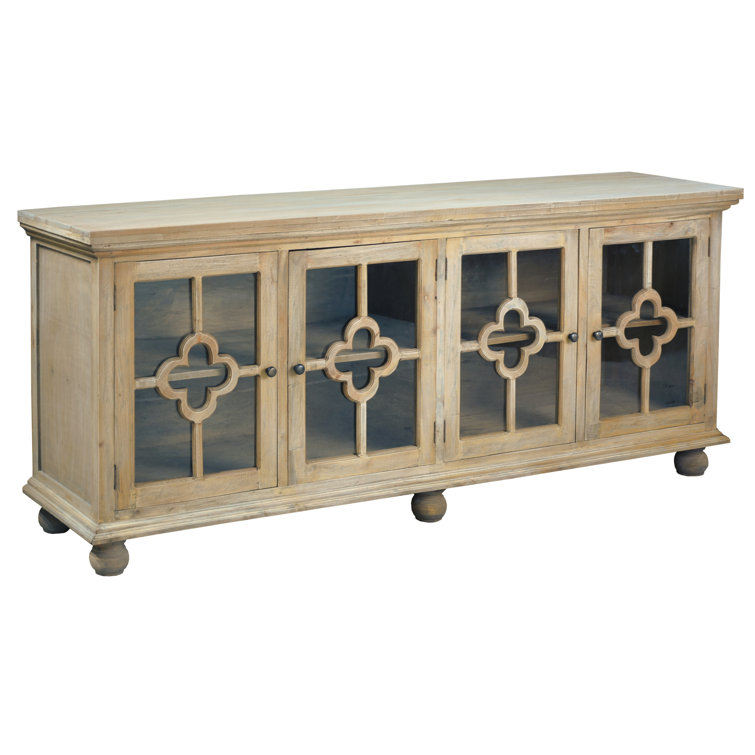 Sunset 87'' Driftwood Brown Solid Mahogany Sideboard with Clover Glass Doors