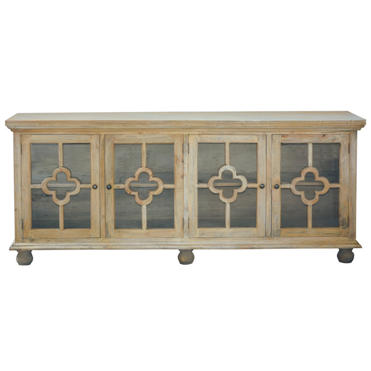 Sunset 87'' Driftwood Brown Solid Mahogany Sideboard with Clover Glass Doors
