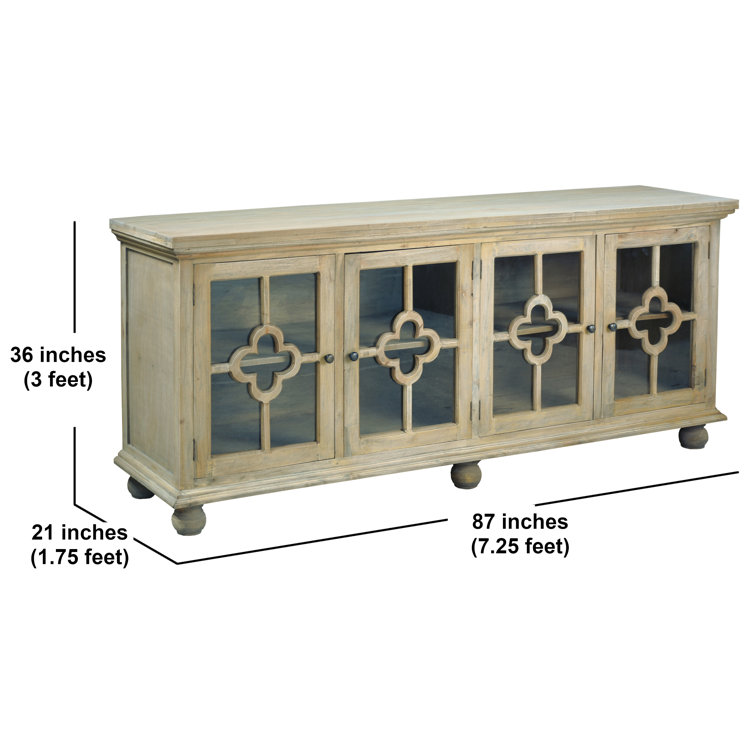 Sunset 87'' Driftwood Brown Solid Mahogany Sideboard with Clover Glass Doors