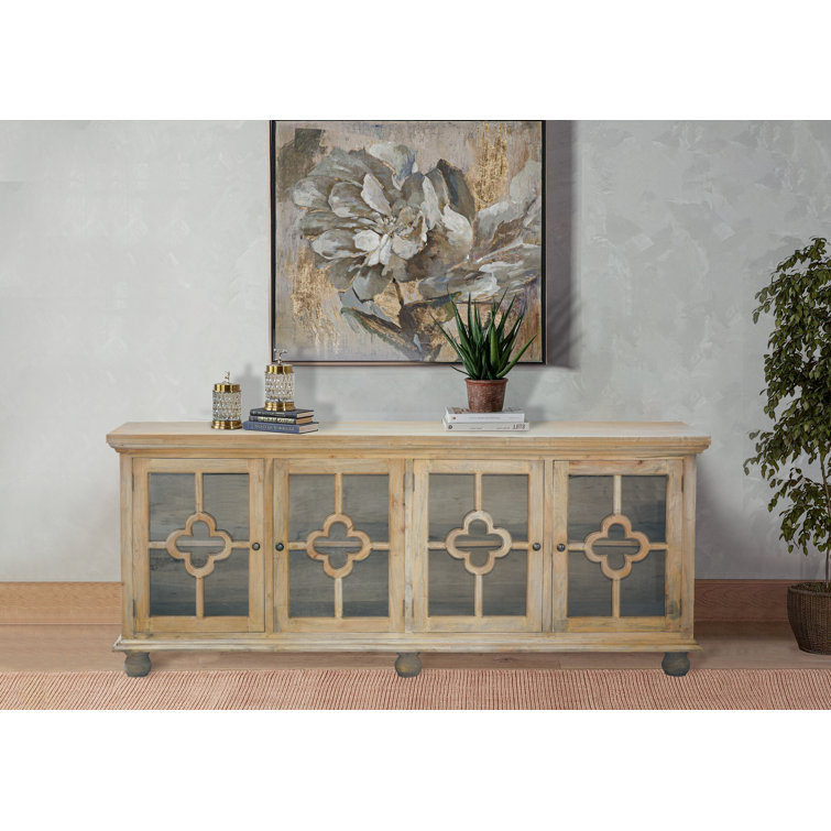 Sunset 87'' Driftwood Brown Solid Mahogany Sideboard with Clover Glass Doors