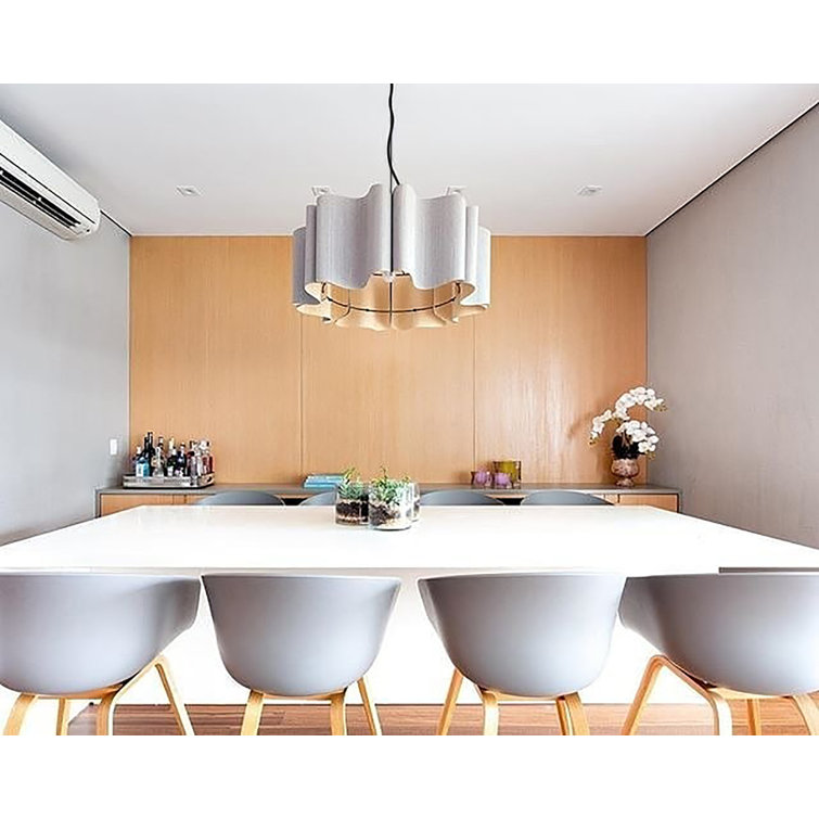 Gray Oak and Black Reconstructed Wood Veneer Drum Pendant Light