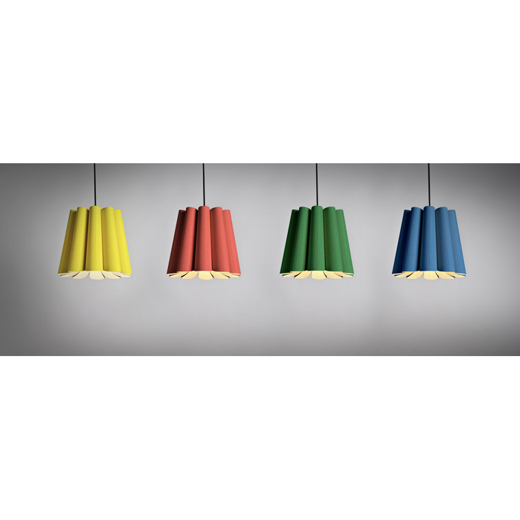 Yellow Drum Mini Pendant Light with Wood Veneer Shade