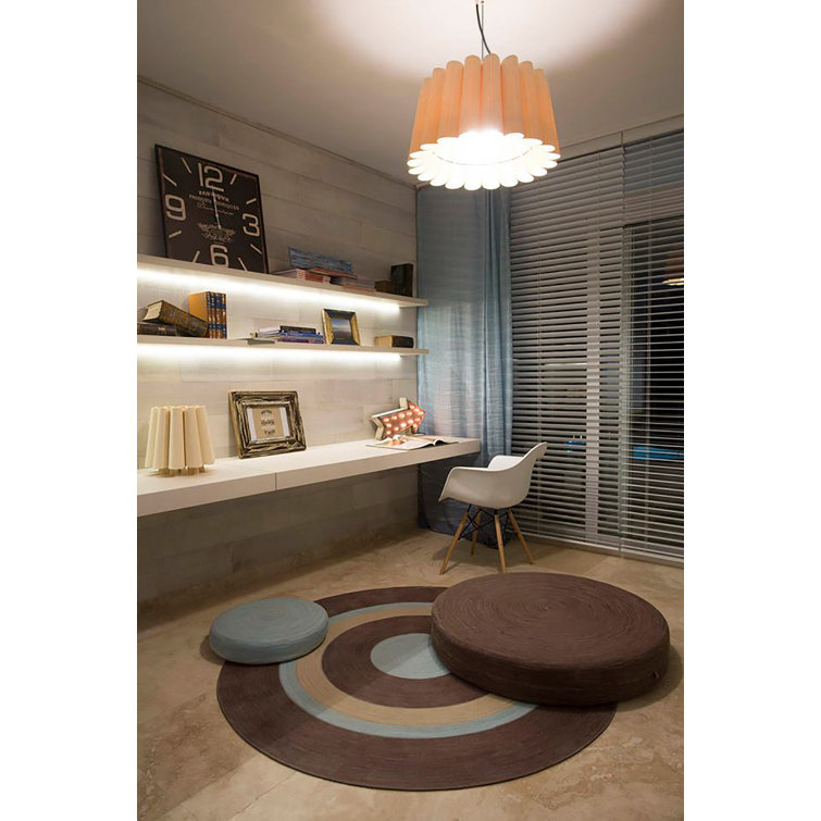 Rose Wood Veneer Drum Pendant Light with Black Cord