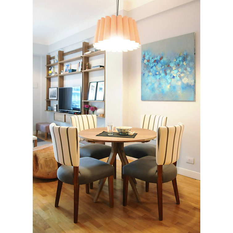 Rose Wood Veneer Drum Pendant Light with Black Cord