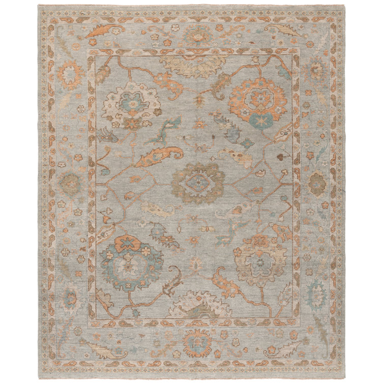 Gray Hand-Knotted Wool and Viscose 6' x 9' Rug