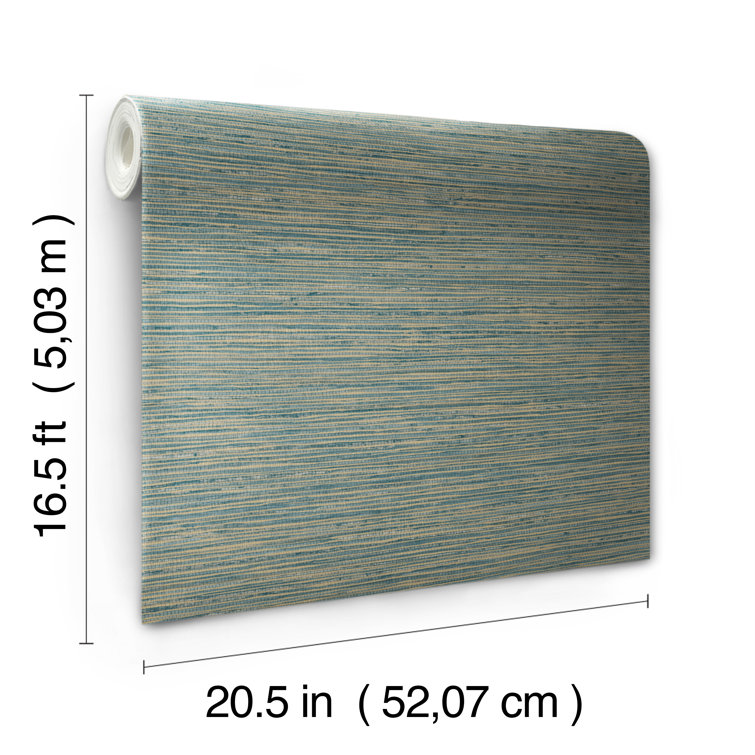 Teal and Gold Embossed Grasscloth Peel and Stick Wallpaper Roll
