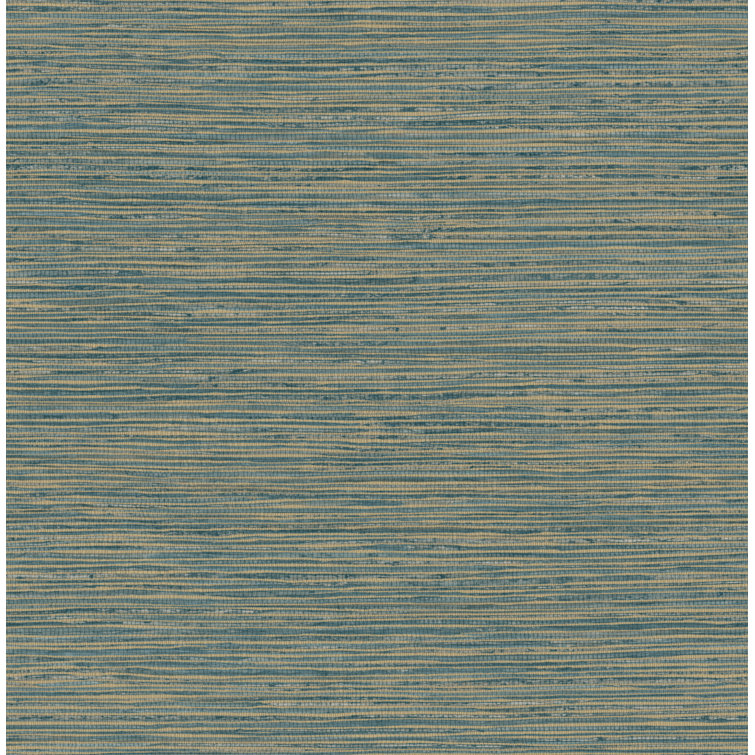 Teal and Gold Embossed Grasscloth Peel and Stick Wallpaper Roll