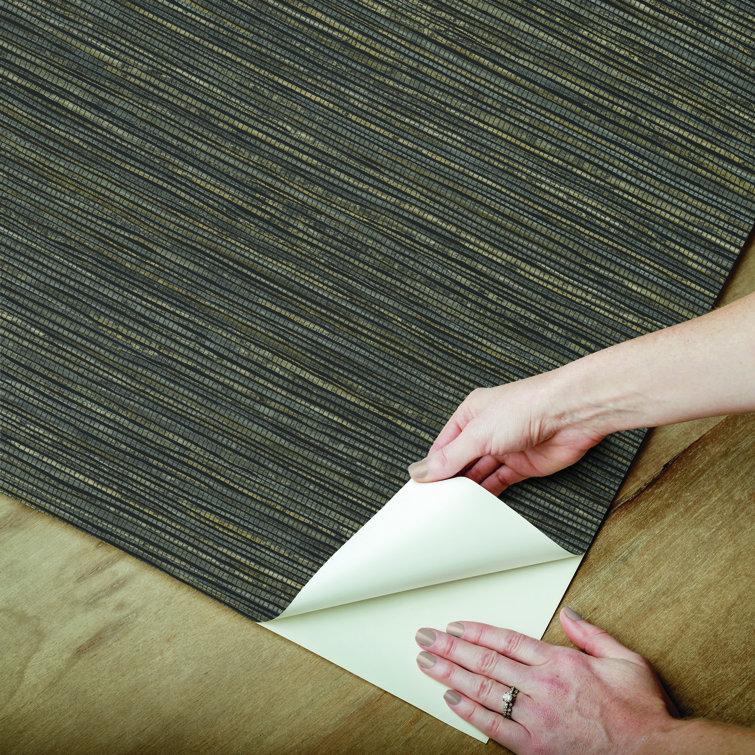 Black Vinyl Grasscloth Peel and Stick Wallpaper Roll