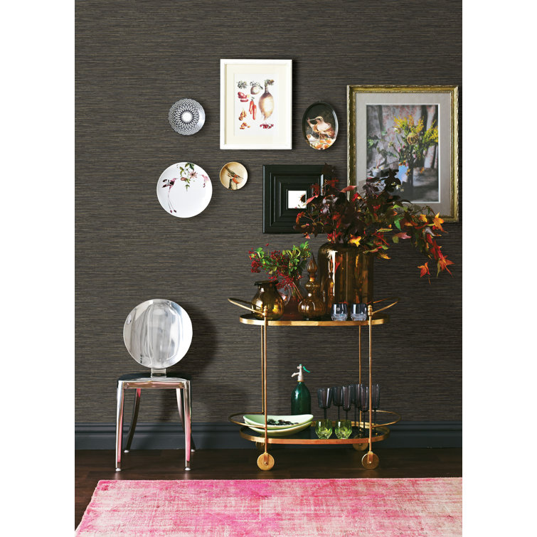 Black Vinyl Grasscloth Peel and Stick Wallpaper Roll