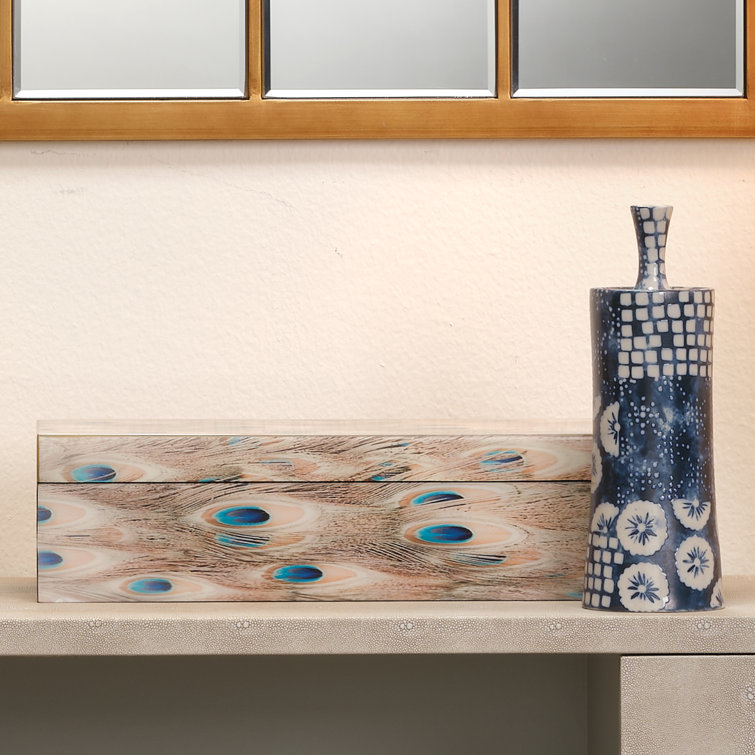 Handmade Peacock Patterned Wooden Lidded Storage Box