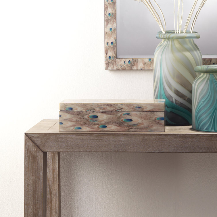 Handmade Peacock Patterned Wooden Lidded Storage Box