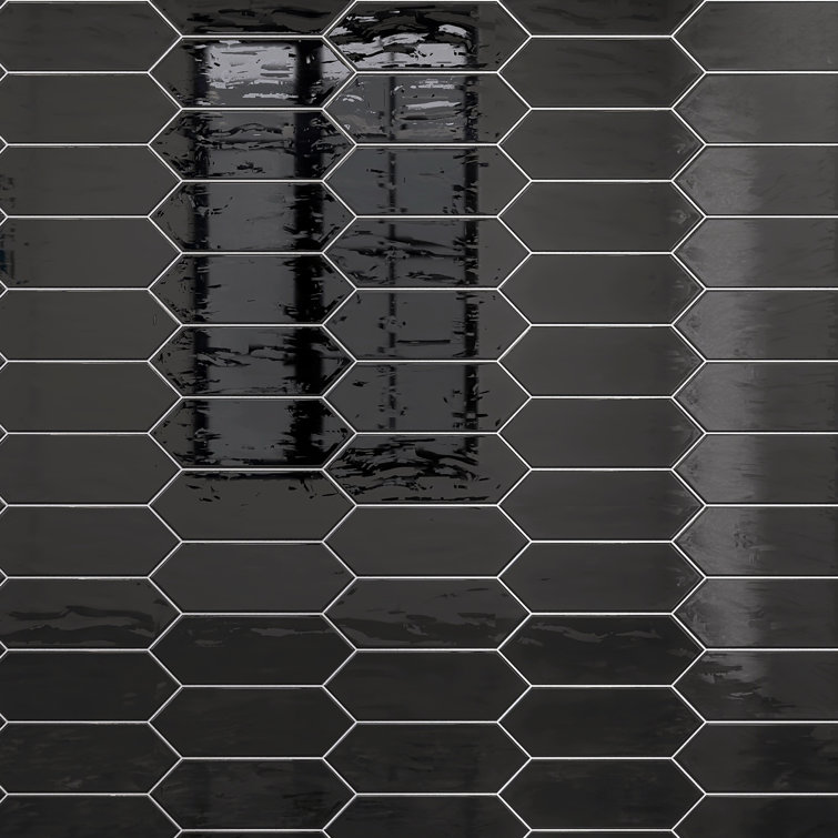 Taylor Black Polished Ceramic Picket Wall Tile 4x12