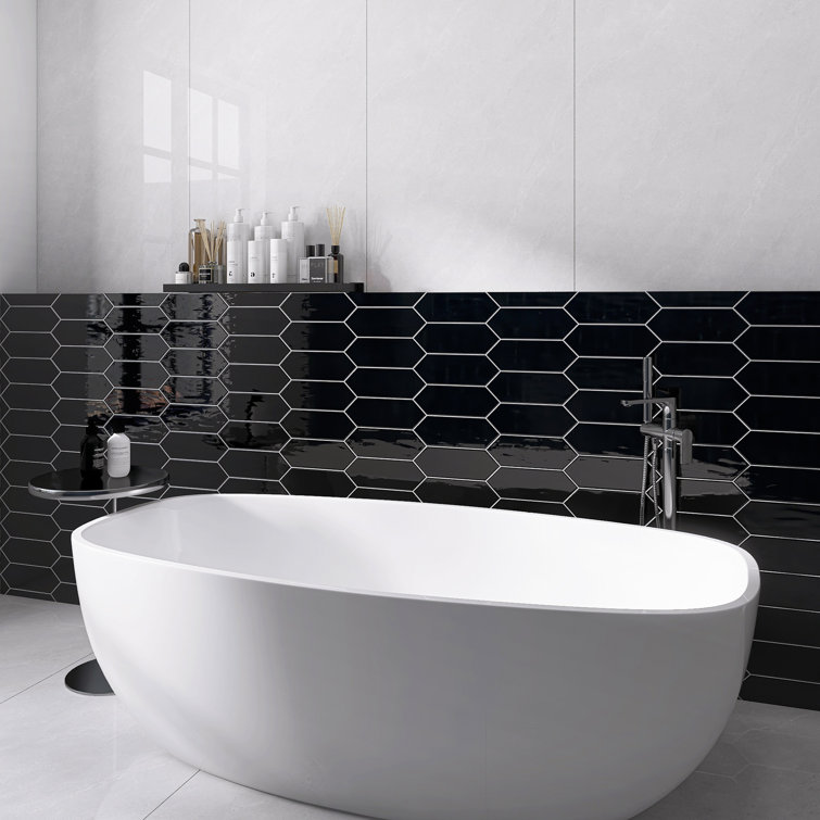 Taylor Black Polished Ceramic Picket Wall Tile 4x12