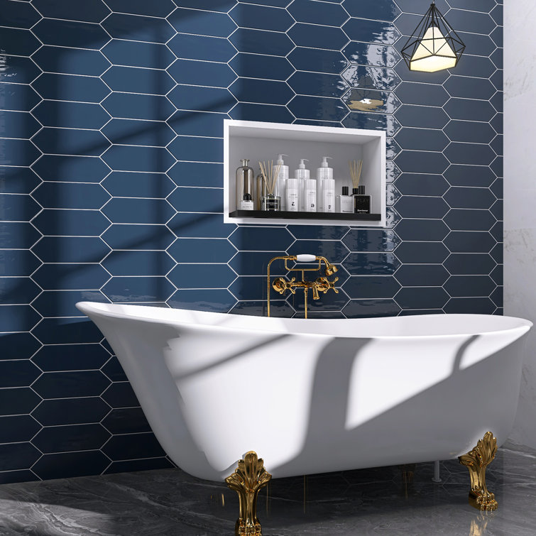 Denim Blue Polished Ceramic Picket Wall Tile 3.94" x 11.81"