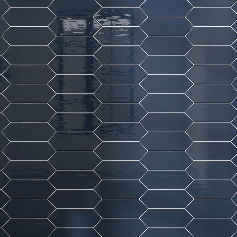 Denim Blue Polished Ceramic Picket Wall Tile 3.94" x 11.81"
