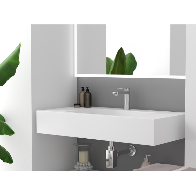 Pyramid 36" Matte White Solid Surface Wall-Mount Bathroom Sink