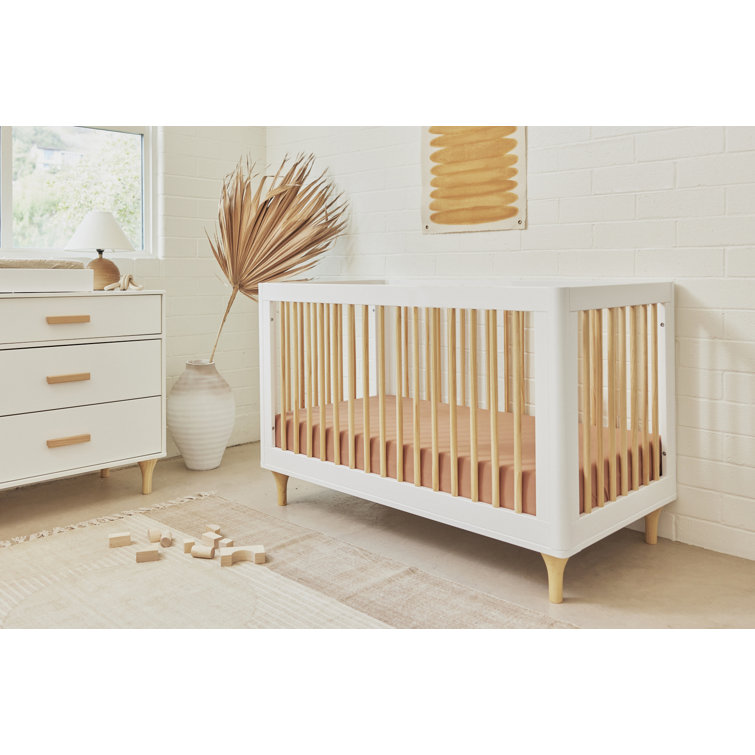 White and Natural Pine Wood 3-in-1 Convertible Crib