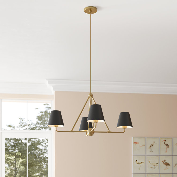Gold and Black Metal 4-Light Dimmable Chandelier