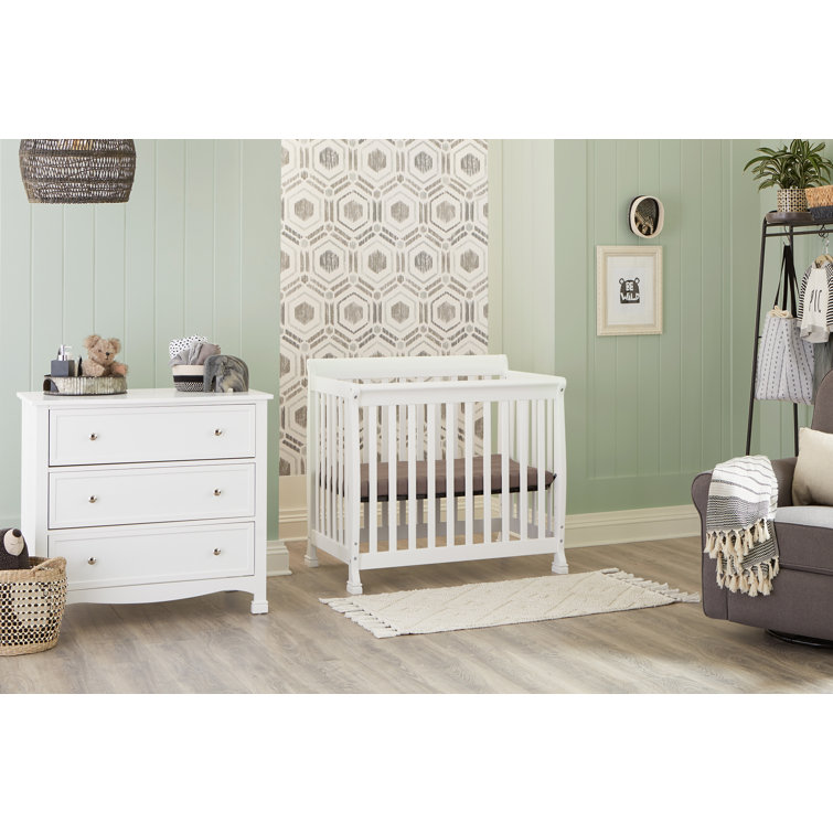 White Wooden 4-in-1 Convertible Mini Crib and Dresser Set