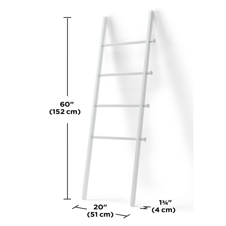 White Ash and Poplar Wood Blanket Ladder with Metal Bars