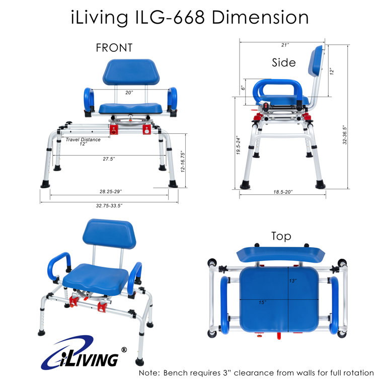 Blue Adjustable Plastic Tub Transfer Bench with Swivel Seat