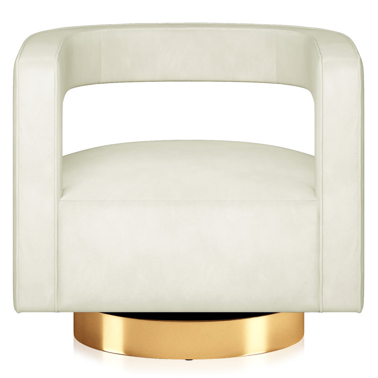 Ivory Velvet Swivel Barrel Accent Chair with Gold Base