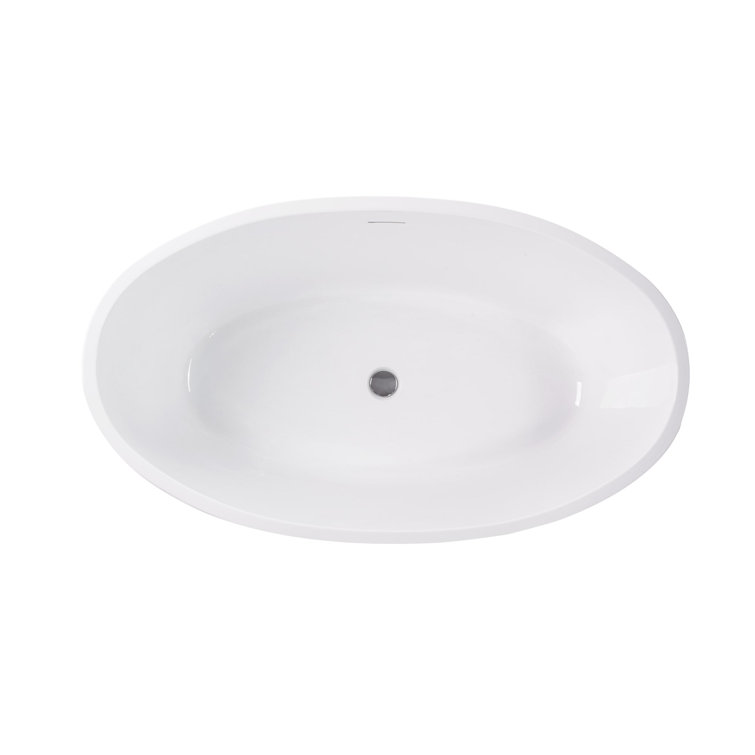 Modern White Acrylic Freestanding Soaking Bathtub with Overflow