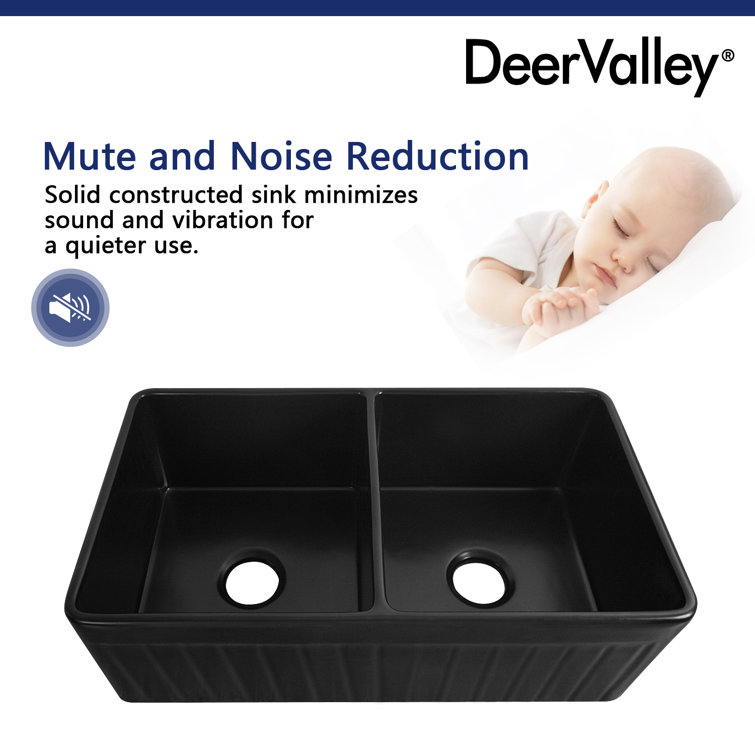 Matte Black 33" Fireclay Double Bowl Farmhouse Sink