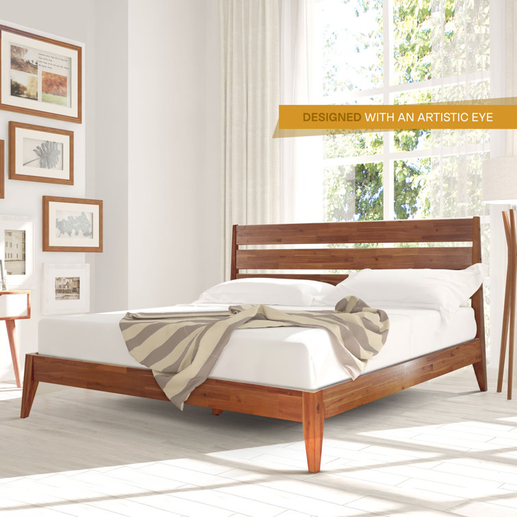 Walnut Queen Solid Wood Platform Bed with Headboard