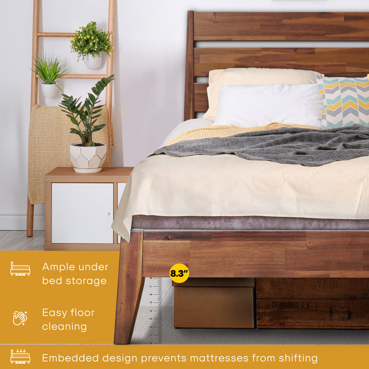 Walnut Queen Solid Wood Platform Bed with Headboard